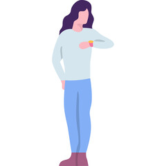 Woman looking at wristwatch checking time icon