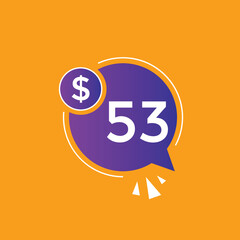 Monthly 53 Dollar price tag or sticker. fifty three dollars sales tag. shopping promotion marketing concept. sale promotion Price Sticker Design
