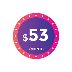 Monthly 53 Dollar price tag or sticker. fifty three dollars sales tag. shopping promotion marketing concept. sale promotion Price Sticker Design
