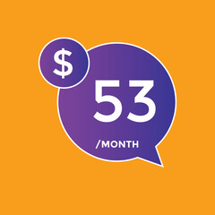 53 dollar price tag. 53$ dollar USD price symbol. price 53 Dollar sale banner in USD. Business or shopping promotion marketing concept
