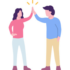 Man and woman giving high five vector flat icon