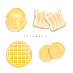 Illustration vector flat style of waffle, toast, pancake with butter isolated on white background.