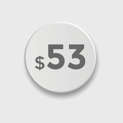 53 dollar price tag. 53$ dollar USD price symbol. price 53 Dollar sale banner in USD. Business or shopping promotion marketing concept
