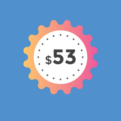 53 dollar price tag. 53$ dollar USD price symbol. price 53 Dollar sale banner in USD. Business or shopping promotion marketing concept
