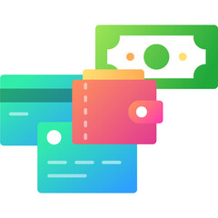 Wallet, money cash, credit card vector icon