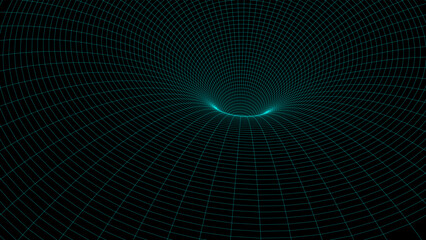 Abstract wireframe tunnel. Vector wormhole. 3D portal. Futuristic fantasy funnel.