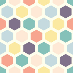Abstract geometric seamless pattern with pastel colored hexagons. Vector illustration
