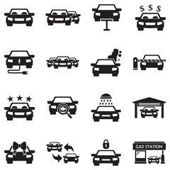Car Icons. Black Flat Design. Vector Illustration.