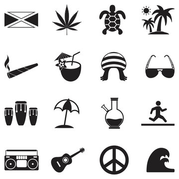 Jamaica Icons. Black Flat Design. Vector Illustration.