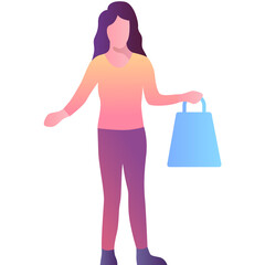 Woman with shopping bag vector icon on white