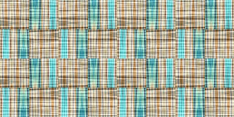  Teal rustic coastal beach house border check fabric tile. Seamless sailor flannel edging trim textile. Gingham blur rustic banner ribbon endless tape.