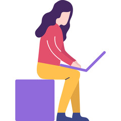 Woman work on startup using laptop vector icon