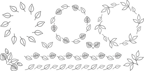 Obraz premium 手書き植物の飾り枠セット 黒