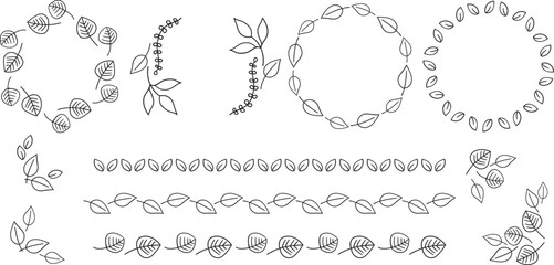 手書き植物の飾り枠セット　黒