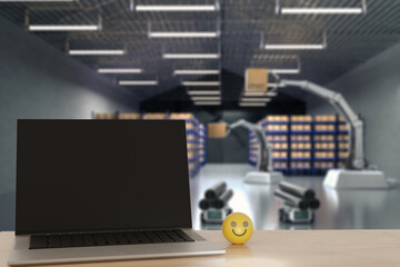 Car Robot transports truck Box with AI interface Object for manufacturing industry technology Product export and import of future Robot cyber in the warehouse by Arm mechanical future technology