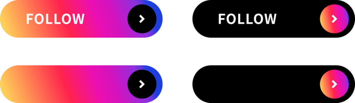 Rainbow Gradient Follow Buttons Set Vector