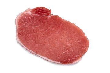 Pork loin slice, raw steak isolated on white, clipping path