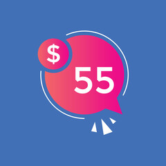 55 dollar price tag. 55$ dollar USD price symbol. price 55 Dollar sale banner in USD. Business or shopping promotion marketing concept
