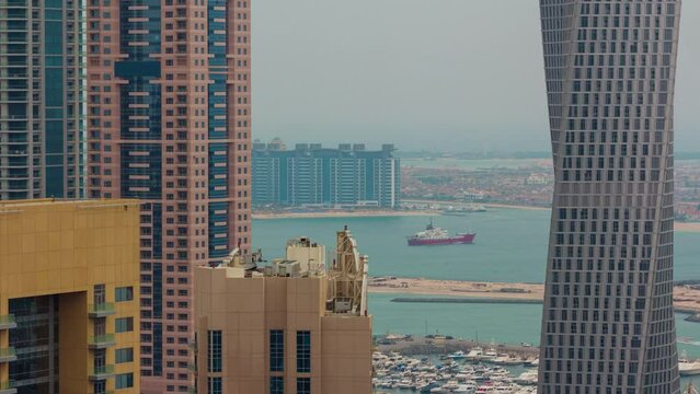 dubai marina sunny day palm towers bay view 4k timelapse uae
