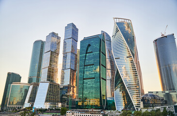 Obraz na płótnie Canvas Moscow, Russia - 30.07.2022: View of skyscrapers at Moscow City. International Business Center