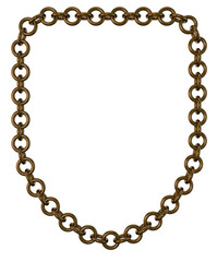 Bronze chain. 3D rendering illustration. Shield frame.