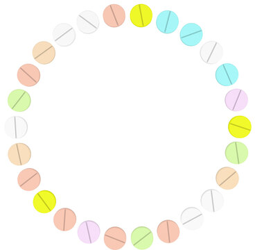Color Pills Circle frame. 3D rendering illustration. 