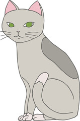 Vector hand drawn gray cat isolated on white background