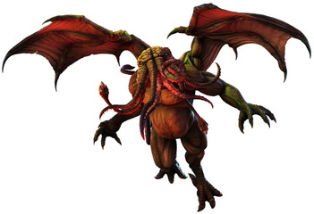 Tentacled horror in flight 3D illustration  © warpaintcobra