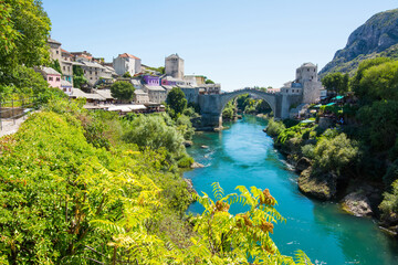 Historical Mostar Bridge known also as Stari Most or Old Bridge in Mostar, Bosnia and Herzegovina