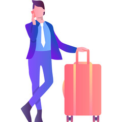 Businessman with luggage talking phone vector icon