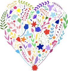 Rainbow heart of flower elements isolated on white background