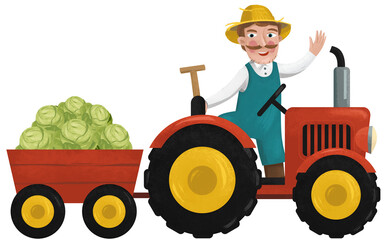 cartoon scene with working farmer illustration for children