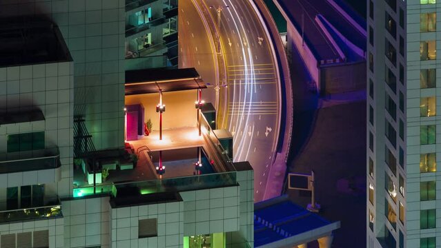 dubai marina night light traffic street roof top apartment 4k timelapse uae