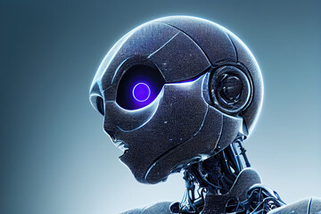 Portrait of Cyborg Dark Fantasy Science Fiction Movie Character. Artificial Intelligence Art Work