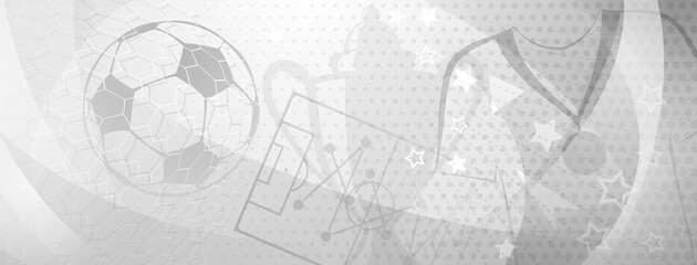 Abstract background on a football theme with big ball and other soccer symbols in gray colors