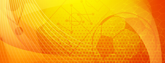 Abstract background on a football theme with big ball and other soccer symbols in national colors of Spain