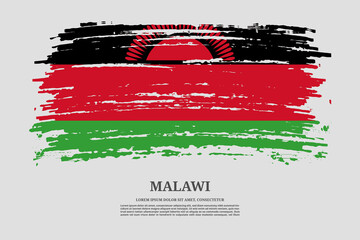 Malawi flag with brush stroke effect and information text poster, vector