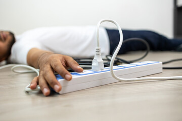 The young man was electrocuted until he passed out or died. because of carelessness and clumsiness...