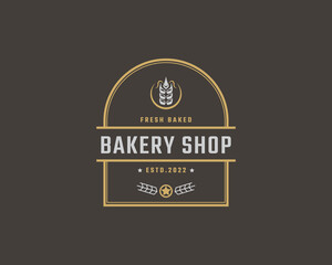 Vintage Retro Badge Emblem Logotype Bakery Ear Wheat Silhouette for Bakehouse Logo Design Linear Style