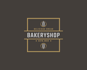 Vintage Retro Badge Emblem Logotype Bakery Ear Wheat Silhouette for Bakehouse Logo Design Linear Style