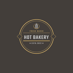 Vintage Retro Badge Emblem Logotype Bakery Ear Wheat Silhouette for Bakehouse Logo Design Linear Style