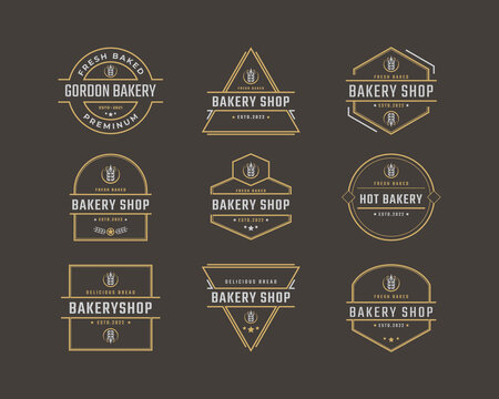 Vintage Retro Badge Emblem Logotype Bakery Ear Wheat Silhouette for Bakehouse Logo Design Linear Style