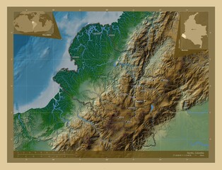 Narino, Colombia. Physical. Labelled points of cities