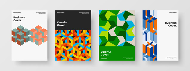 Trendy mosaic hexagons placard concept bundle. Abstract handbill design vector illustration set.