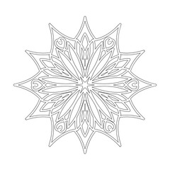 Snowflake, mandala Coloring page. Coloring anti stress book for adult and older children. Black and white vector illustration. Line art design.