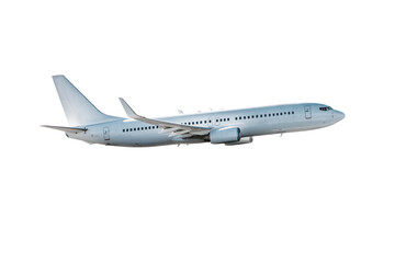 White passenger jet plane flying isolated on transparent background - obrazy, fototapety, plakaty