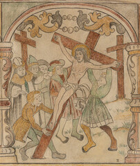 a wall-painting from 1530 of the crucifixion of Jesus