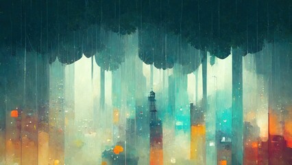 Raining in the city, 3D illustration, 3D rendering.