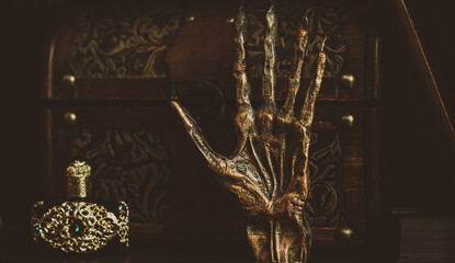 Magical stuff for Halloween, decor and design for party, close up details, celebration concept