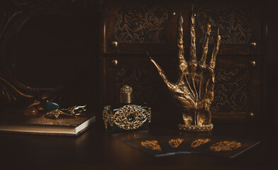 Magical stuff for Halloween, decor and design for party, close up details, celebration concept